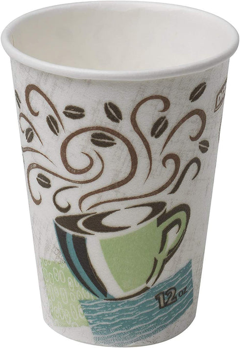 Dixie PerfecTouch WiseSize Coffee Design Insulated Paper Cup, 12oz Cups and Lids Bundle (12 oz, 50 Cups, 50 Lids)