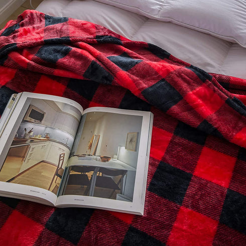 NEWCOSPLAY Buffalo Plaid Throw Blanket Soft Flannel Fleece Checker Pattern Lightweight Decorative Blanket for Bed Couch (280GSM-Red-Black, Twin(60"x80"))
