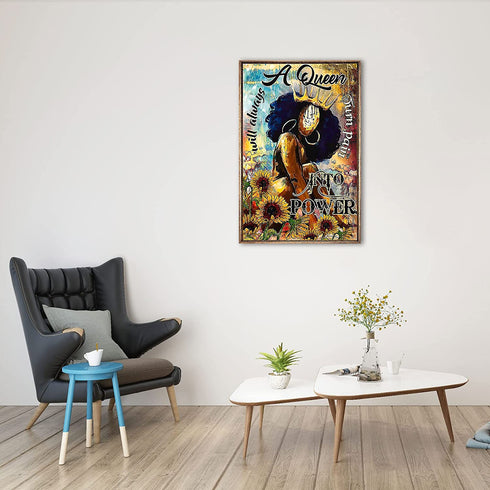 African American Wall Art Black Queen Poster African Women Portrait Poster Sunflower Black Queen Women Print Paintings Abstract Black Women Posters for Bedroom Decor 16x24 Inch Unframed