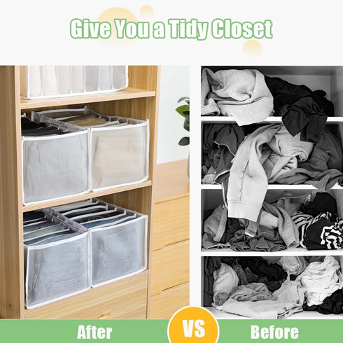 KOTHER Wardrobe Clothes Organizer - 7 Grids Breathable Clothing Organizer for Pants Jeans Sweater- Foldable Clothes Compartment Storage Organizer for Drawer Closet Wardrobe (Large-2 PCS)