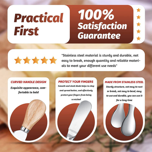 20 Pcs Spreader Knife Set Cheese Butter Spreader Knife Cheese Slicer Knife Stainless Steel Blade with Porcelain and Wooden Handles Mini Serving Tongs Spoons and Forks for Christmas (Bright Style)