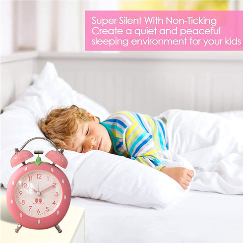 Strawberry Alarm Clock for Kids, Cute Alarm Clock for Heavy Sleepers with Backlight,Loud Twin Bell Alarm Clock for Bedroom Decoration (Red)