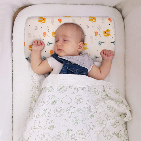 Baby Pillows for Sleeping, Baby Head Shaping Pillows Prevent Flat Head Newborn Pillow, Memory Foam Toddler Pillow with Cotton Pillowcase for 3-36 Months Baby?Fox?