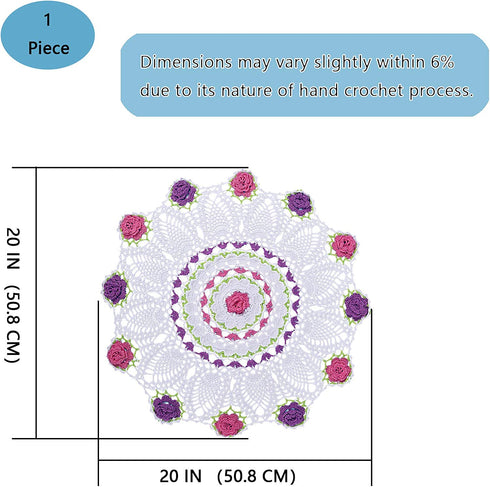 Qxzvzem One Piece 20 Inch Easter Doilies for Dressers and End Tables Round Cloth Lace Placemats Crafts Rose Spring Doily Hand Crochet Large Cotton Multicolor Tablecloth