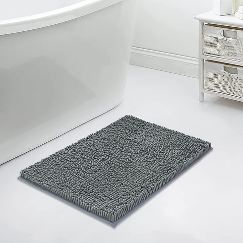 MAYSHINE Soft Plush Microfiber Bathroom Rug, Absorbent Machine Washable Chenille Bath Mat | Non-Slip Quick Dry Shag Carpet, Great for Bath, Shower, Bedroom, or Door Mat (Gray, 17x24)