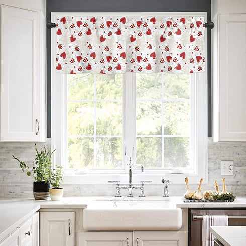 Red Love Heart Valance Curtains Rod Pocket Window Treatments Curtains, Retro Flower Floral Curtain Valances for Kitchen Living Room Bedroom Small Window Decor, 54x18in,1 Panel