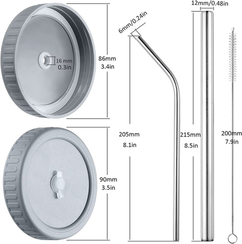 2 Pack 22 oz Reusable Smoothie Cups Boba Tea Cups, Wide Mouth Mason Jar Lids with Straw Hole, Including 4pcs Stainless Steel Straws and 2pcs Cleaning Brushes