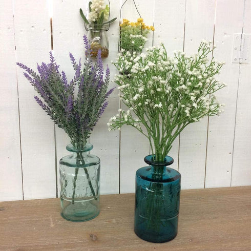 Time Concept Valencia 100% Recycled Glass Jar - Siete, Blue - Handcrafted Flower Vase, Home Centerpiece Décor