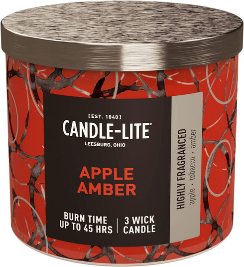 Candle-lite Premium Apple Amber Scent, 14 oz. 3-Wick Aromatherapy Candle with up to 45 Hours of Burn Time, Red