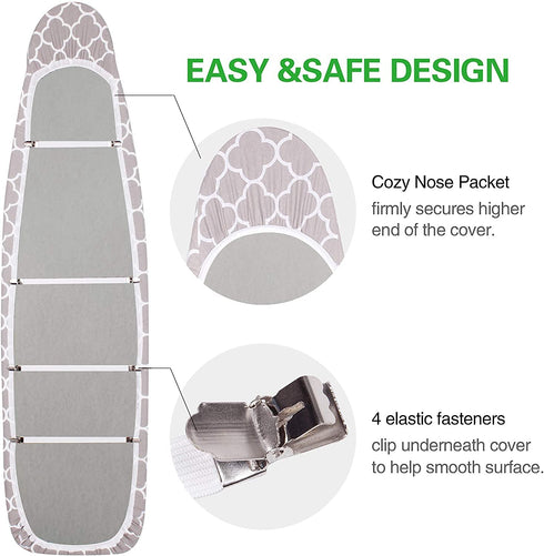 SUNKLOOF Extra Thick Ironing Board Cover and Pad, Resist Scorching and Staining, 15x54 Reflective Silicone Ironing Board Cover, Elastic Edges, 4 Fasteners, Large Protective Scorch Mesh Cloth