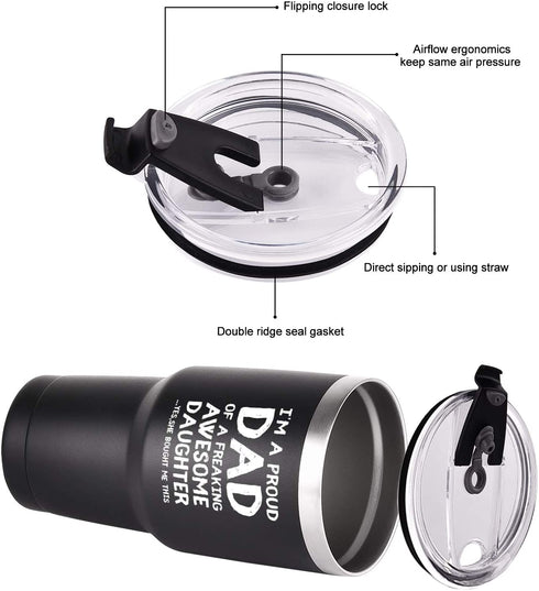 I'm A PROUD DAD Travel Tumbler Funny Birthday Christmas Gifts for Dad Father Men Father's Day from kids daughter, 30 Oz Insulated Stainless Steel Tumbler, Black