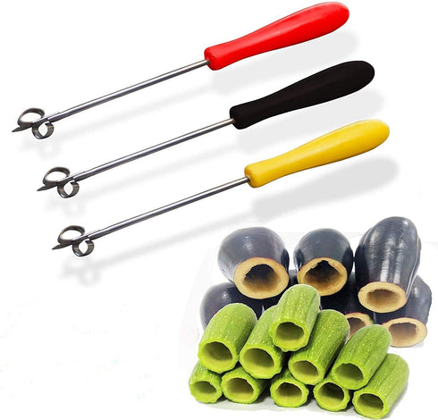 3 pcs Zucchini Squash Cucumber Corer Vegetable Corers Drill Stainless Steel Core Remover Coring Tool Kitchen Stuffed Vegetables Veggies Seed Remover Tools Remove Seeds Eggplant 10" Long Gadgets