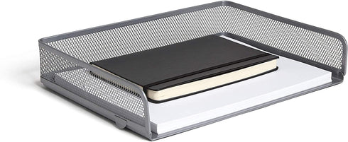 1InTheOffice Desk Tray, Side Load Letter Tray, Stackable Silver Mesh Tray"2 Pack"