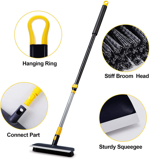 Yocada Floor Scrub Brush 55.9" Telescopic Handle 2 in 1 Scrape Brush Stiff Bristle Shower Scrubber for Cleaning Patio Bathroom Garage Kitchen Wall Deck Tub Tile
