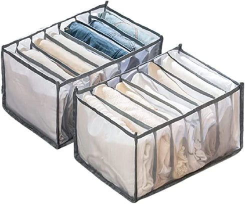 Clothing Organizer?2pcs Wardrobe Drawer T-Shirt Pants Organizer 7 Grids Foldable Washable Closet Organizers and Storage Stacking Separation Bags