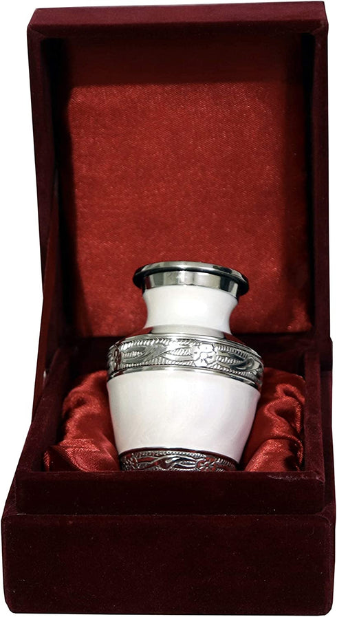 THE ASCENT MEMORIAL Miniature Urns for Human Ashes Men and Women Gift Pack of Pearl White Small Keepsake Funeral Ash Container for Human Remains with Velvet Carry Bag a Paper Funnel