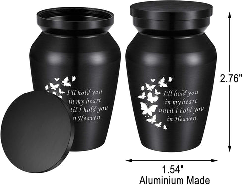 abooxiu 3 Inches Small Keepsake Urns for Ashes Mini Butterfly Aluminum Urn for Human Ashes Cremation Funeral Ash Holder-I'll Hold You in My Heart Until I Hold You in Heaven