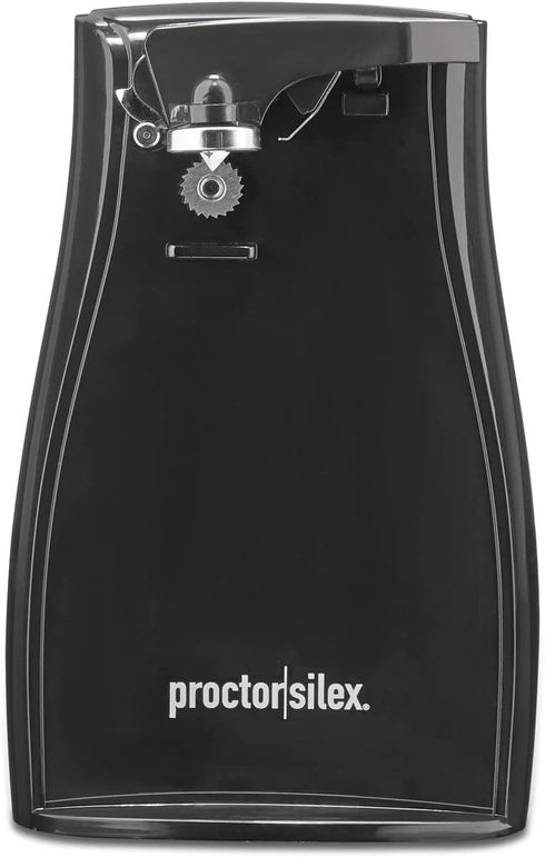 Proctor Silex Power Electric Automatic Can Opener with Knife Sharpener, Twist-off Easy-Clean Lever, Cord Storage, Black (75217F) 7.9" x 4.8" x 5"