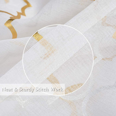 Kotile White Sheer Window Curtains Set of 2 Panels - Gold Moroccan Tile Lattice Pattern Drapes for Living Room, 52 x 95 Inch