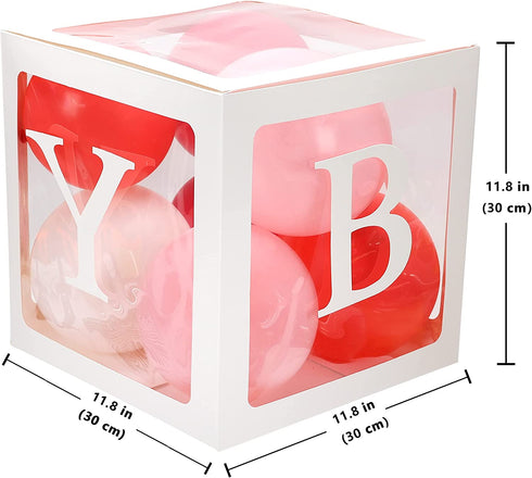 msnautpr 74 PCS Baby Boxes with Letters for Baby Shower 4Pcs Transparent Balloons Boxes Decor with 30 Letters 40 Balloons, DIY Baby Shower Decorations for Girl Kit Gender Reveal Bridal Party Backdrop