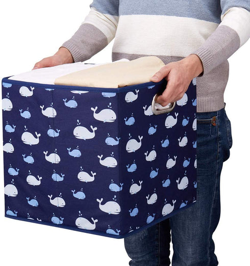 13 inch Collapsible Storage Cubes Bins Fabric Storage Boxes Blue Foldable Cube Inserts Storage White Whale Folding Cloth Storage Baskets Drawer Organizer ,QY-SC04-3