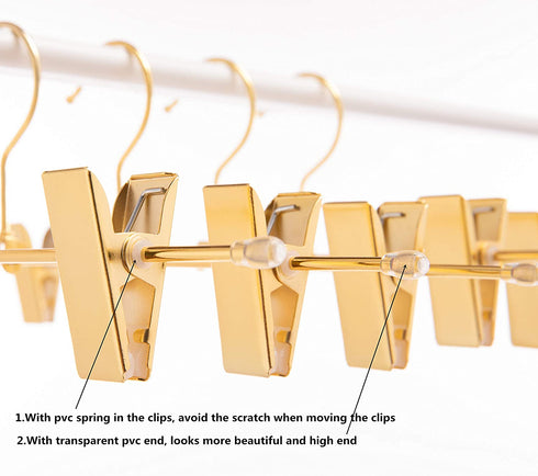 Cocomaya 13 Inch Heavy Duty Shiny Gold Metal Slack Hanger, Pants Hanger, Skirt Hanger with Adjustable Clips (Gold, 10)