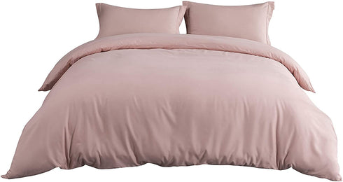Mohap Duvet Cover Queen Pink 3 Pieces Set Solid Color Soft Double Brushed Microfiber Comforter Cover with Zipper Clousre