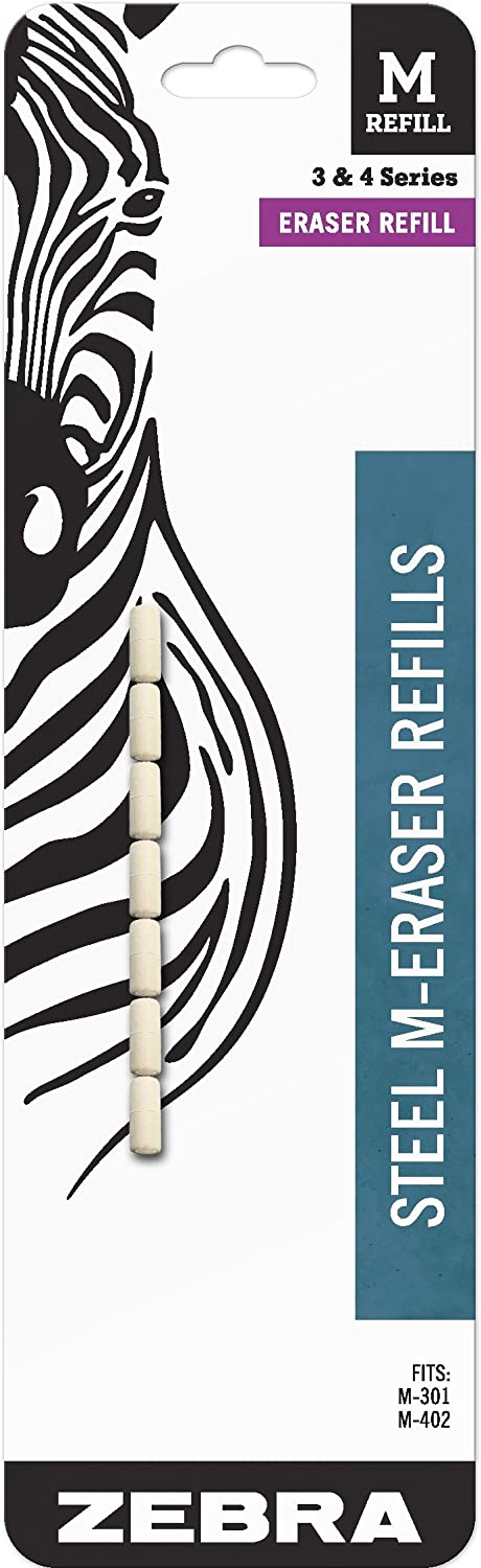 Zebra Pen Mechanical Pencil Eraser M-Refill, White, 7-Pack