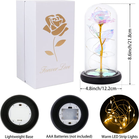 Mother's Day Unique Gift for Women, Galaxy Rose Glass Crystal Flower Gift in Glass Dome with LED Light Mothers Day Birthday Gift Ideas for Mom/Wife/Grandma/Daughters