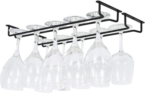 Wallniture Brix Wine Glass Holder Under Cabinet Kitchen Organization and Storage for Kitchen Decor, Black Iron 17 Inch Set of 2
