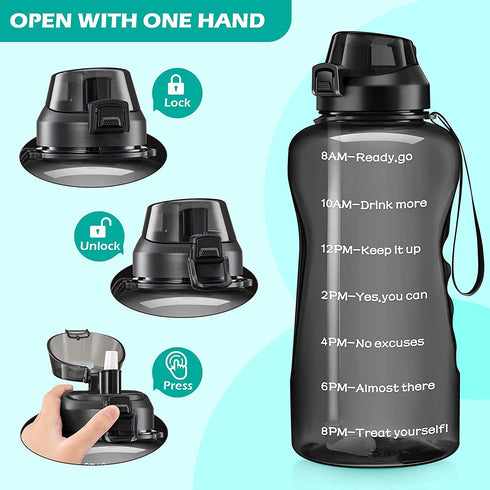 4AMinLA Motivational Gallon Water Bottle with Time Marker & Straw, Large Capacity Leakproof BPA Free Fitness Sports Water Jug (black)
