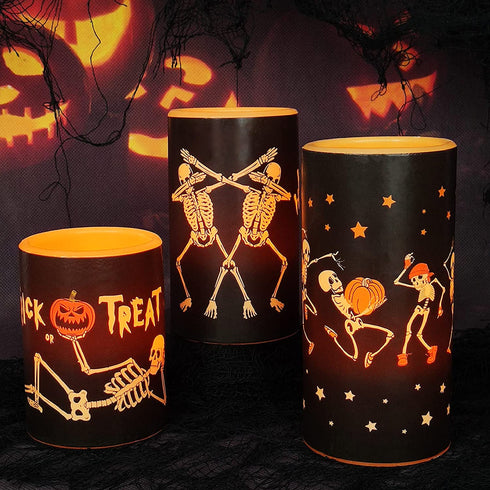 YUROZAC Halloween Flameless Candles with Timer, Flickering Battery Operated Real Wax Electric LED Pillar Candles for Halloween Decoration Set of 3 Orange, 456 Tall