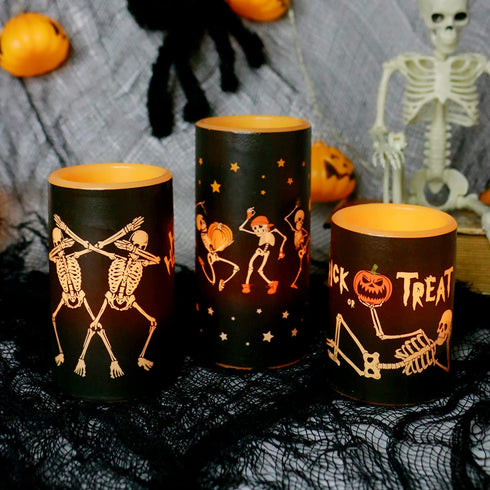 YUROZAC Halloween Flameless Candles with Timer, Flickering Battery Operated Real Wax Electric LED Pillar Candles for Halloween Decoration Set of 3 Orange, 456 Tall