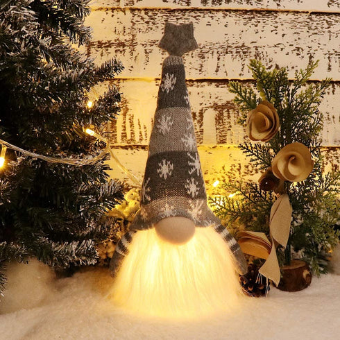 XAMSHOR Handmade Christmas Gnome Tomte with Light, Plush Elf Scandinavian Santa with Bendable Nordic Hat for Home Table Decorations Gift Set of 2, 11.8x5.5 inches