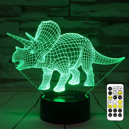 ZOKEA Night Lights for Kids Dinosaur 3D Night Light Bedside Lamp 7 Colors Changing with Remote Control Best Birthday Gifts for Boys Girls Kids Baby (Dinosaur Triceratops)¡
