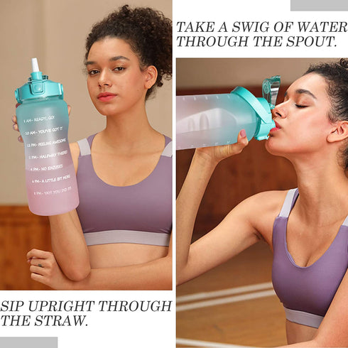 64 OZ/Half Gallon Motivational Water Bottle with Time Marker & Straw - BPA Free Leakproof Tritan Frosted Plastic Big 2L Water Bottle for Women Men Large Water Jug for Fitness Gym Outdoor Sport