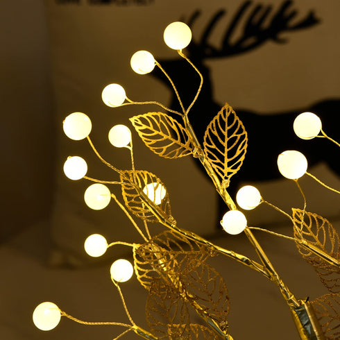Firefly Bonsai Tree Light - 36 LED Pearl Gold Leaf Fairy Light Spirit Tree Lamp - USB/Battery Touch Switch, Deco of Children's Room, Bedroom, Living Room, Party Wedding and Valentine's Day