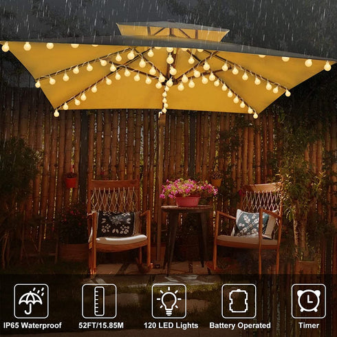 Battery Operated String Lights - 52FT 2 Pack 120 LEDs Globe Fairy String Lights Waterproof 8 Modes with Remote and Timer for Bedroom Wedding Party Christmas Decoration, Warm White