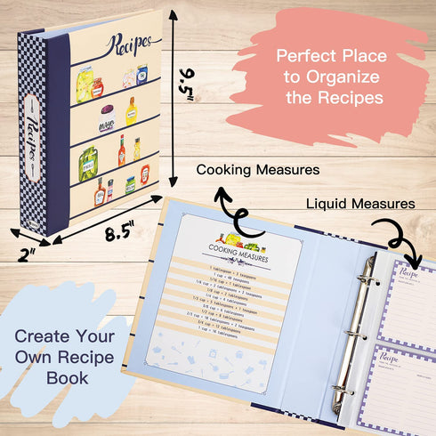 COFICE Recipe Book Binder 8.5x9.5 Recipe Ring Binder, 4x6 Cards and Tabbed Dividers, Seasoning Design