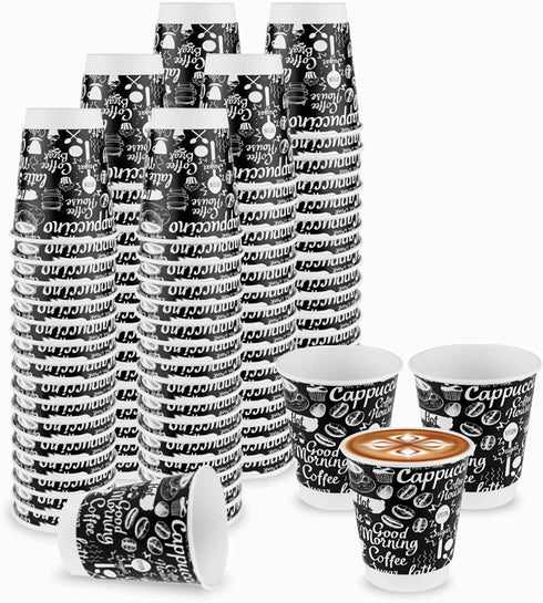 10 Oz. Double Wall Insulating Coffee Cup - 50 Pack, Disposable Paper Cups with No Sleeves Needed, Graphic Grab 'n Go Cup - Home, Office, Cafe (50 Cups ONLY)