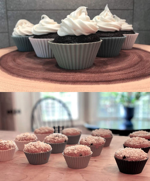 TeaRoo Silicone Baking Cups, Reusable Cupcake Muffin Liners Non-Stick Cup Cake Molds Tin Cup, Pack of 12 Standard Size Cupcake Holder