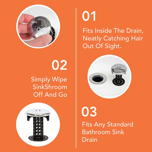SinkShroom Chrome Edition Revolutionary Bathroom Sink Drain Protector Hair Catcher, Strainer, Snare, Black
