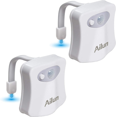 Toilet Night Light 2Pack by Ailun Motion Sensor Activated LED Light 8 Colors Changing Toilet Bowl Illuminate Nightlight for Bathroom Battery Not Included Perfect with Water Faucet Light