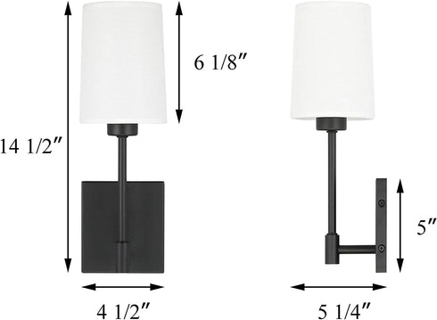 XiNBEi Lighting Bedroom Wall Lamp, Modern 1 Light Black Wall Mounted Sconce Light with Fabric Shade for Bedside & Living Room XB-W1215-1-MB
