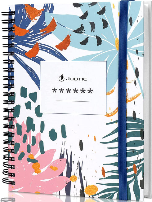 JUBTIC Password Book with Printed Alphabetical Tabs - Spiral Bound Password Keeper for Internet Address, Website, Username Log in. Password Organizer & Notebook for Home Office -5.2" x 7.7''