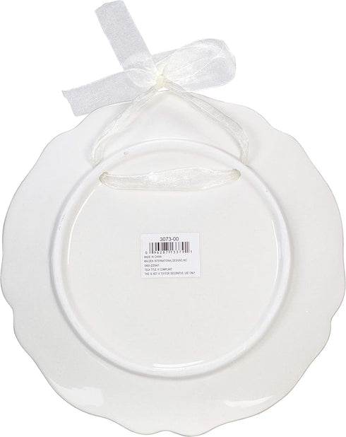Malden International Designs Glazed Ceramic 50th Anniversary Plate With Gold Accents And Ribbon For Hanging, 9x9, White