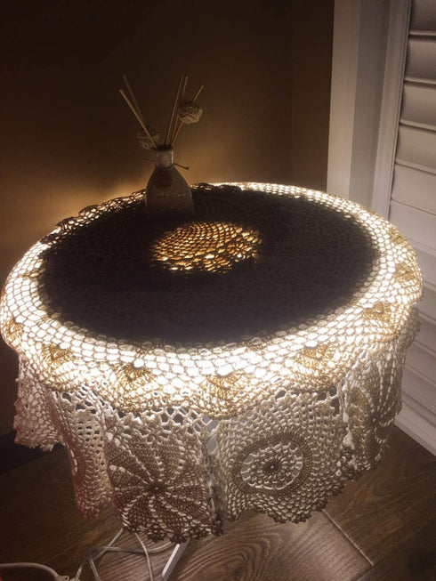 Damanni Cotton Handmade Crochet Lace Tablecloth Doilies Doily,Round,Beige,39 Inch