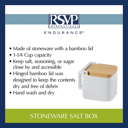 RSVP International White Stoneware Kitchen Collection, Salt Box, 4.5x3.25x3.5"