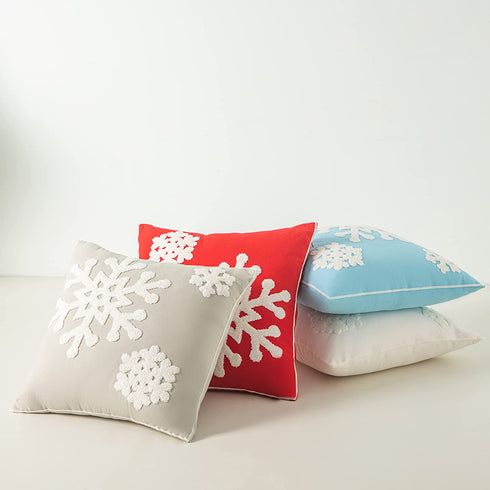 Afirmly 18x18,Cotton Christmas Blessing Throw Pillow Cover for Bed Sofa Cushion Car Snowflake Embroideried Pillowcases ,1pair Grey