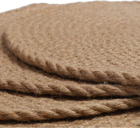 SHACOS Jute Placemats Set of 4 Heat Resistant 12 inch Round Place Mats Natural Jute Woven Braided Table Mats Thick Farmhouse Placemats Trivet (Jute Brown, 12 Inch)